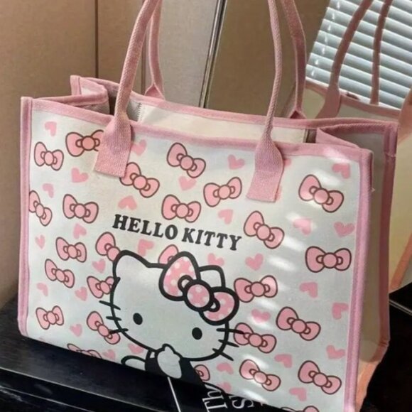 NWT! Large Hello Kitty Zip Canvas Tote bag - Picture 3 of 7